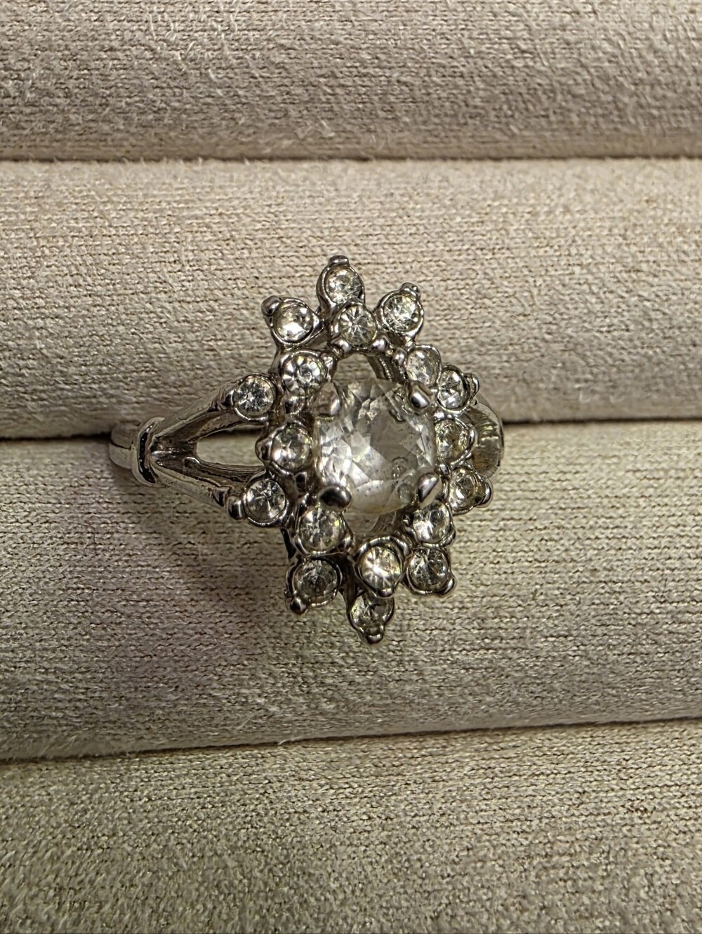 Silver-Tone Floral Clear Crystal Cocktail Ring - Women's Jewelry